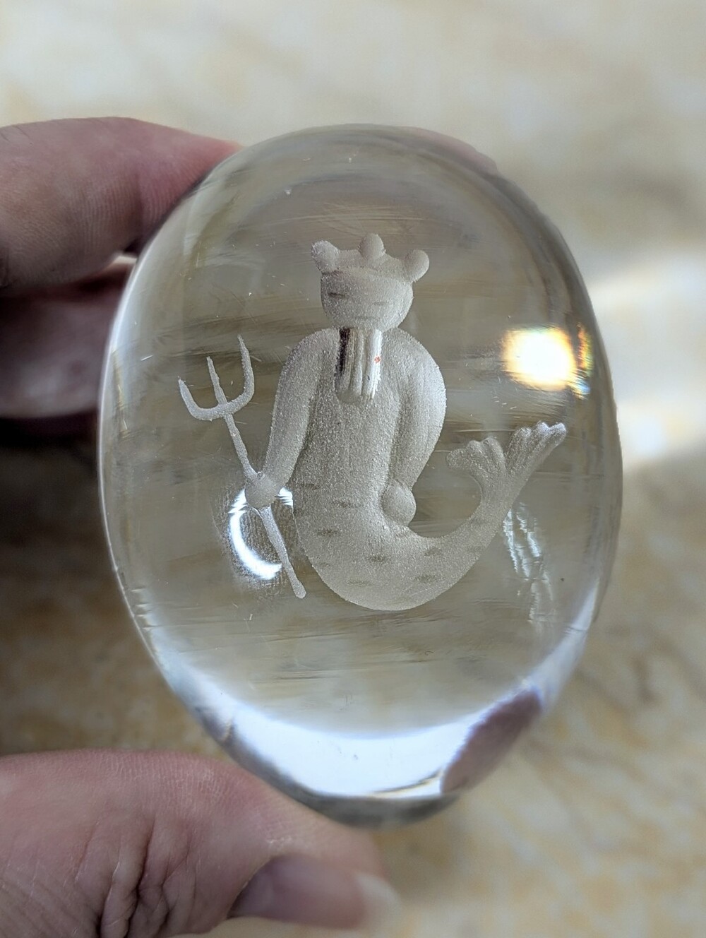 Vintage Ekenas Swedish Crystal Glass Egg Paperweight Pisces Zodiac Neptune